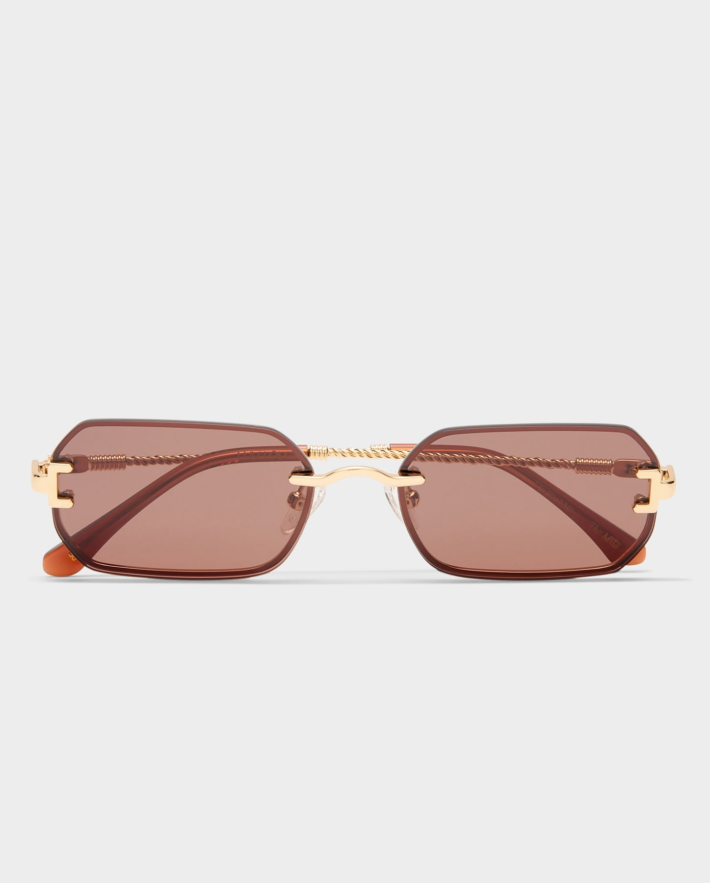 The Mila Gold Chocolate Female Rectangle Sunglasses | Luv Lou