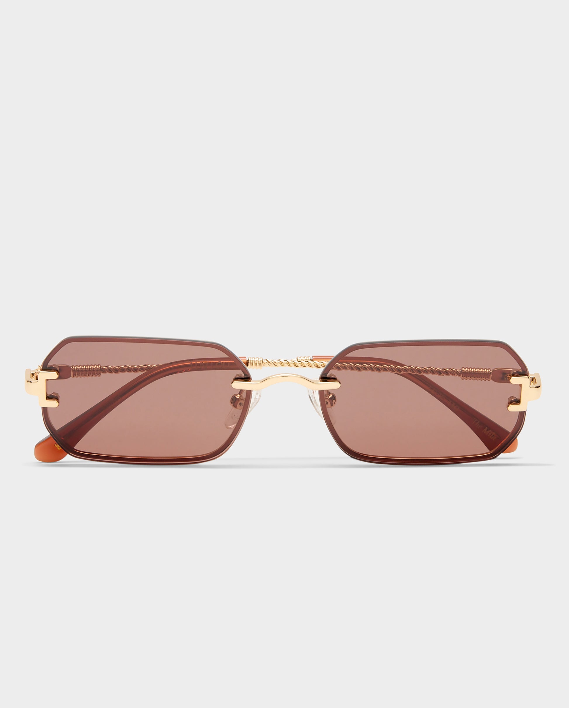 The Mila Gold Chocolate Female Rectangle Sunglasses | Luv Lou