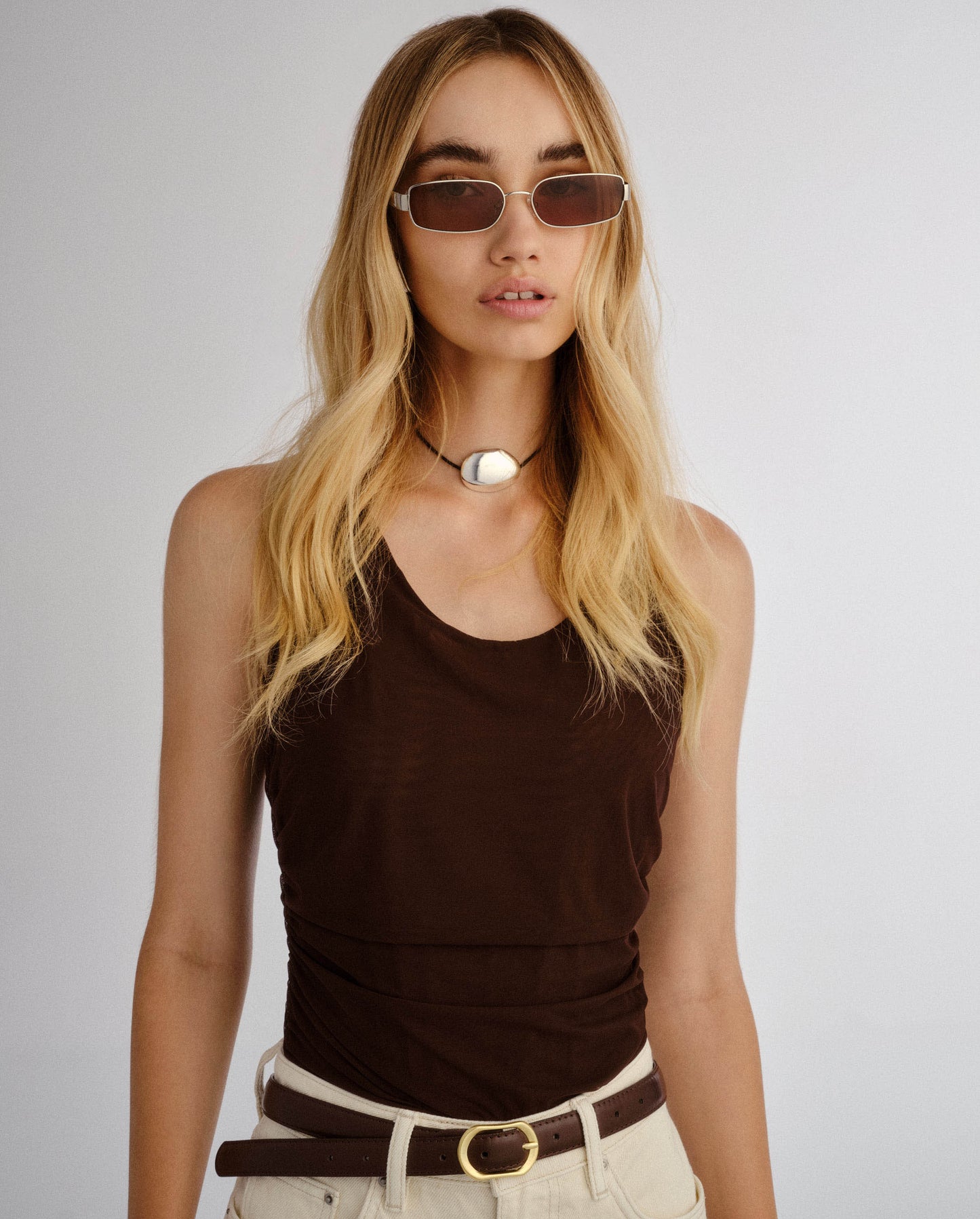 The Ryan Silver Female Rectangle Sunglasses | Luv Lou