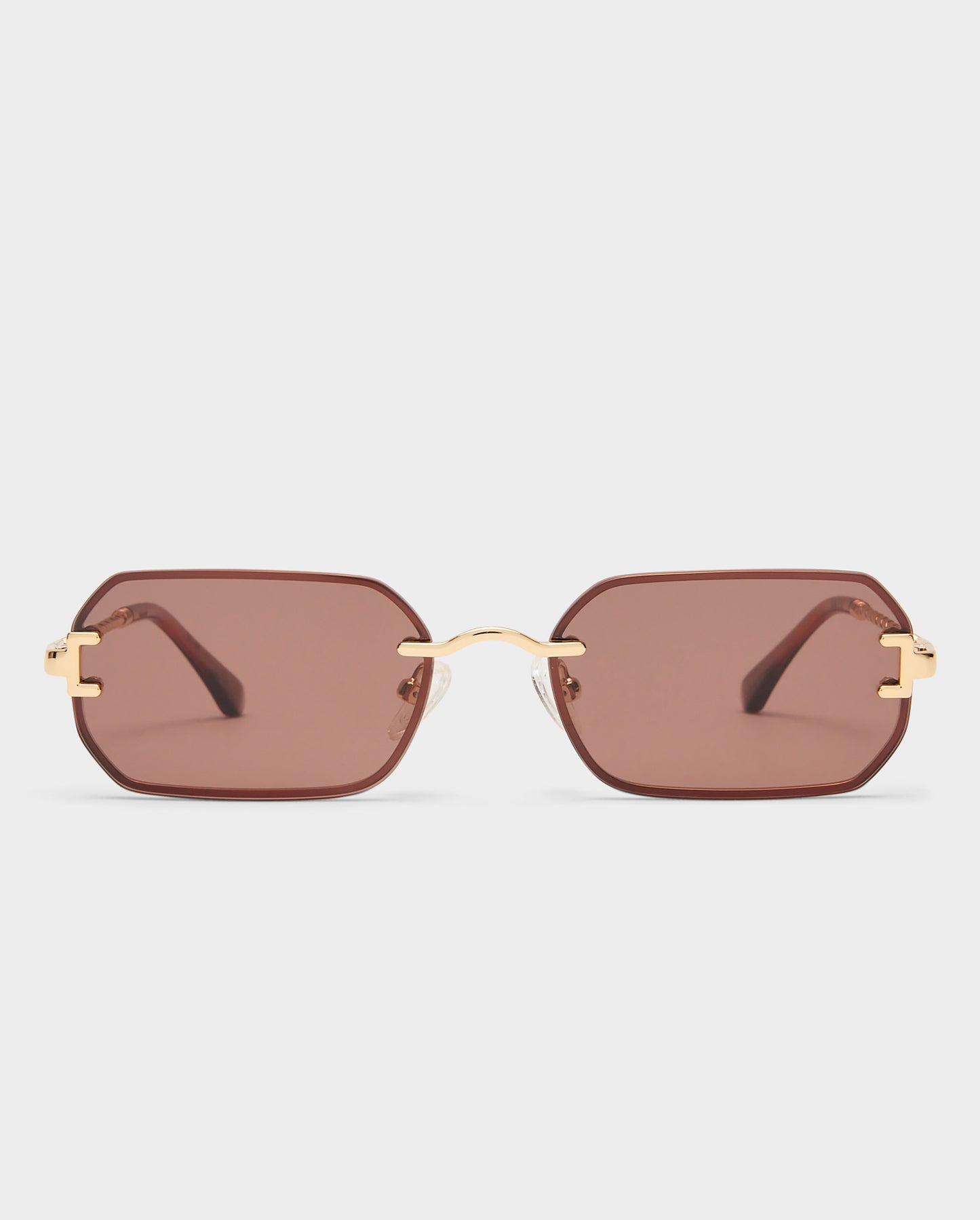 The Mila Gold Chocolate Female Rectangle Sunglasses | Luv Lou