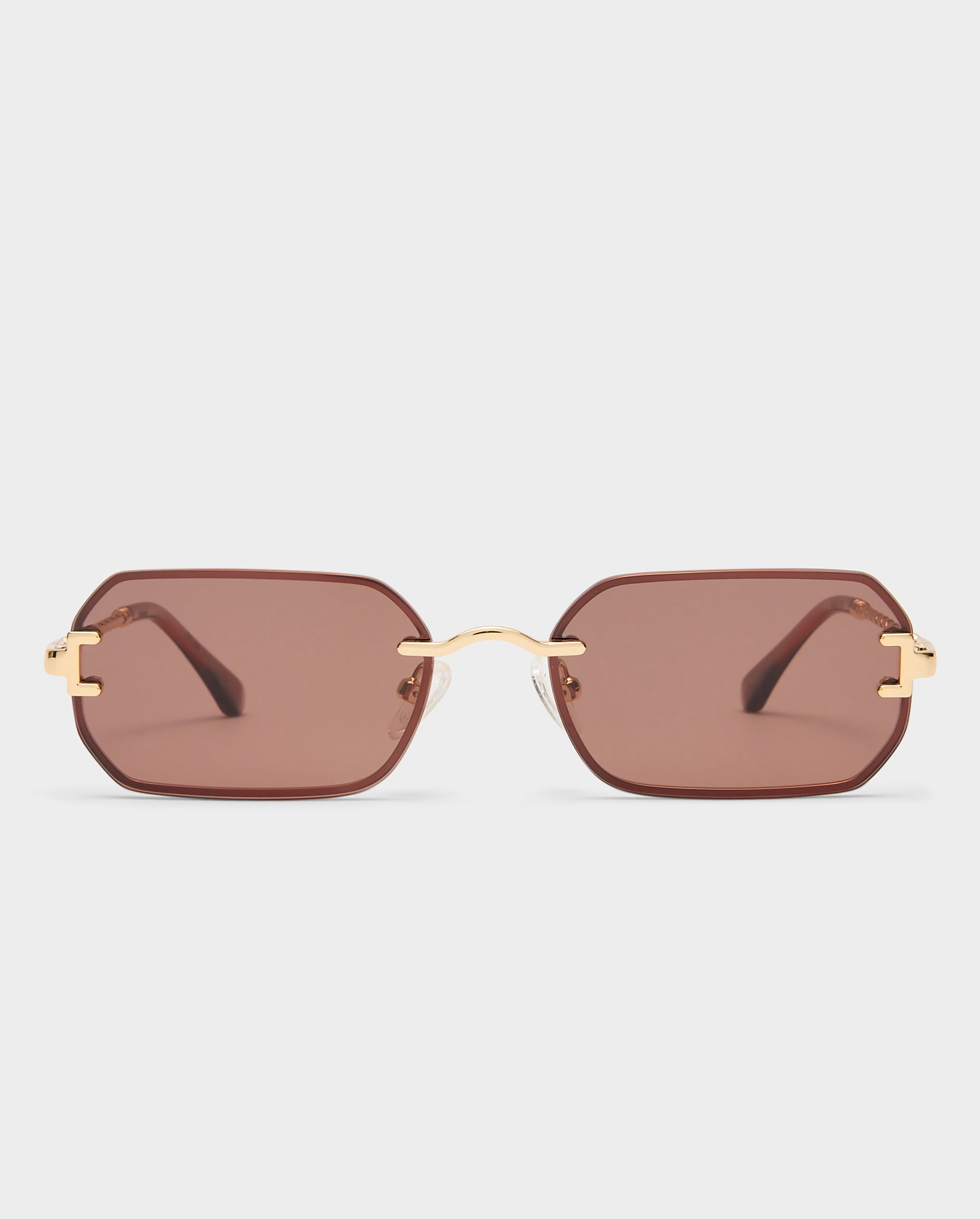 The Mila Gold Chocolate Female Rectangle Sunglasses | Luv Lou
