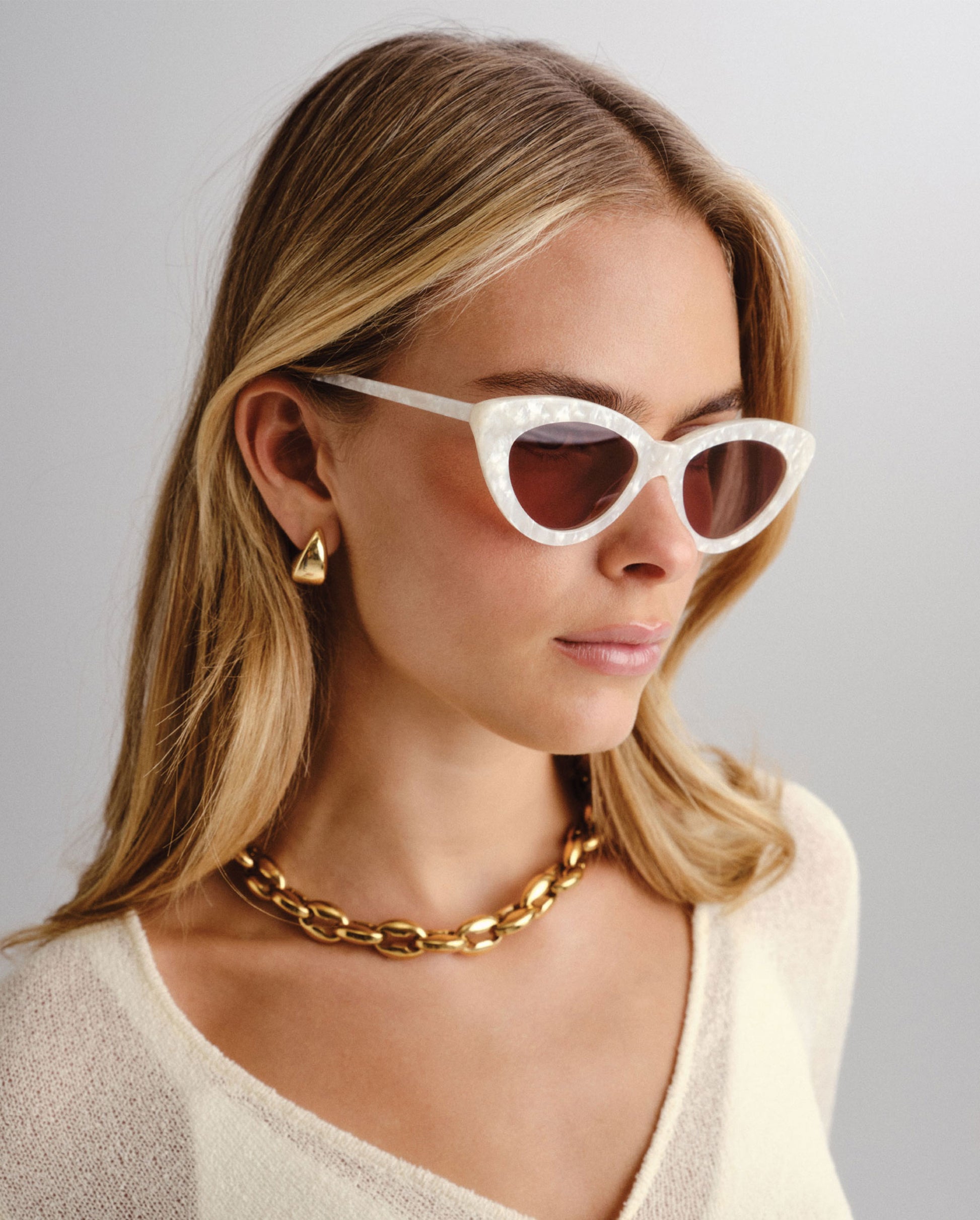 The Harley White Pearl Female Cat-Eye Sunglasses | Luv Lou