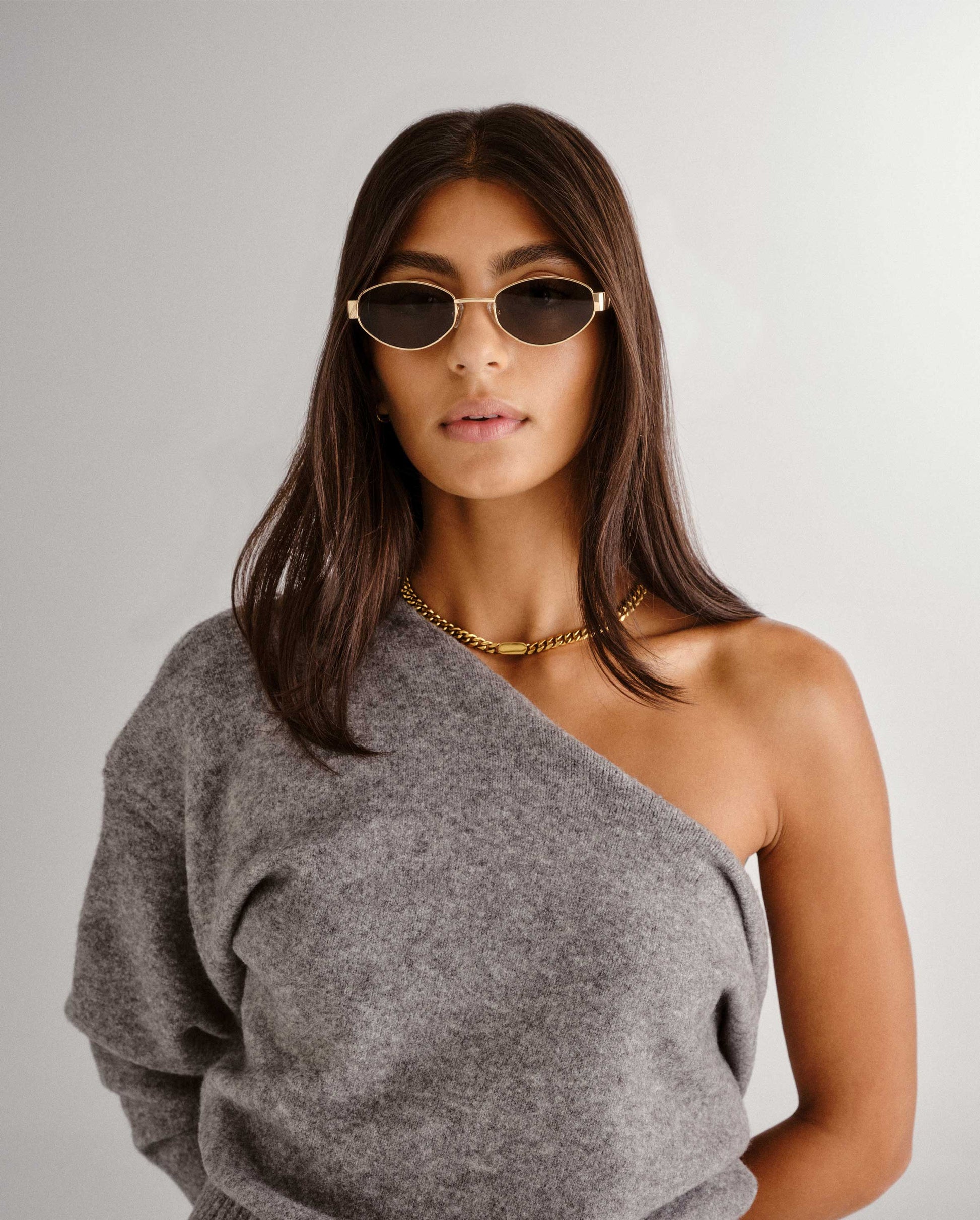 The Boston Shiny Gold Female Oval Sunglasses | Luv Lou