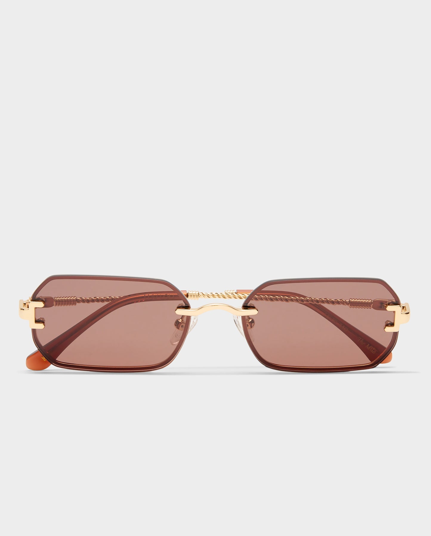 The Mila Gold Chocolate Female Rectangle Sunglasses | Luv Lou