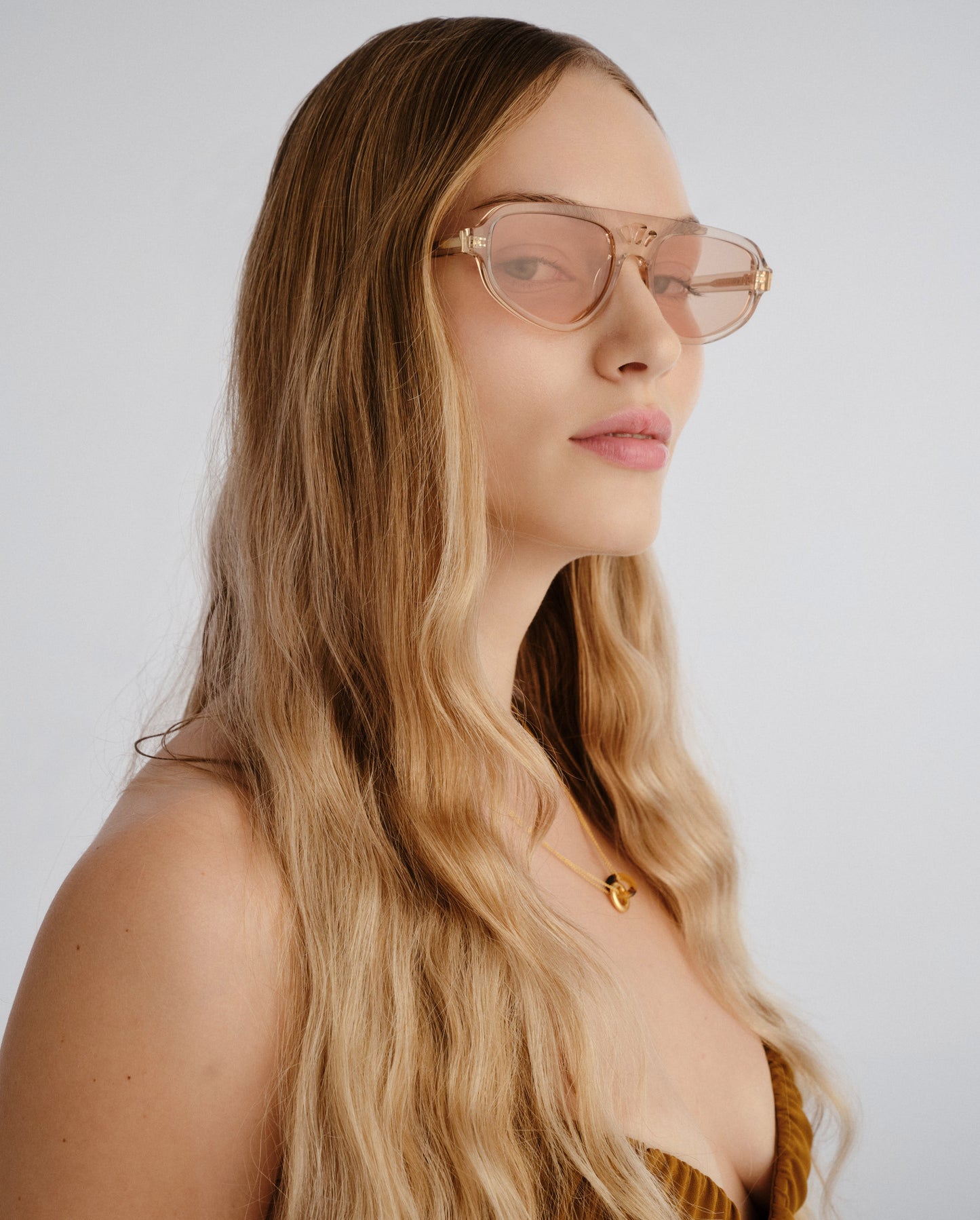 The Dakota Gloss Beige Female Aviator Sunglasses | Luv Lou