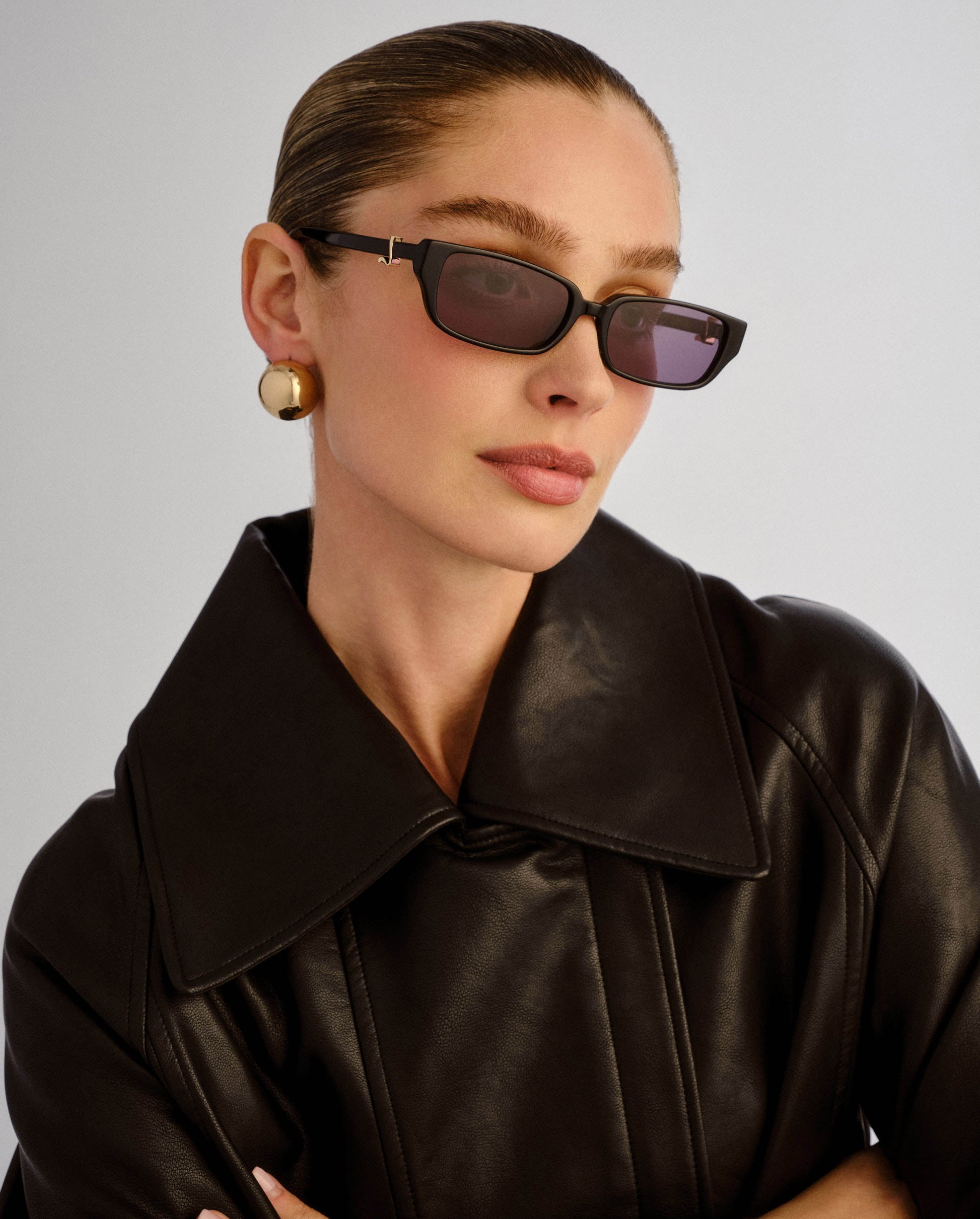 The Phoebe Black Female Rectangle Sunglasses | Luv Lou