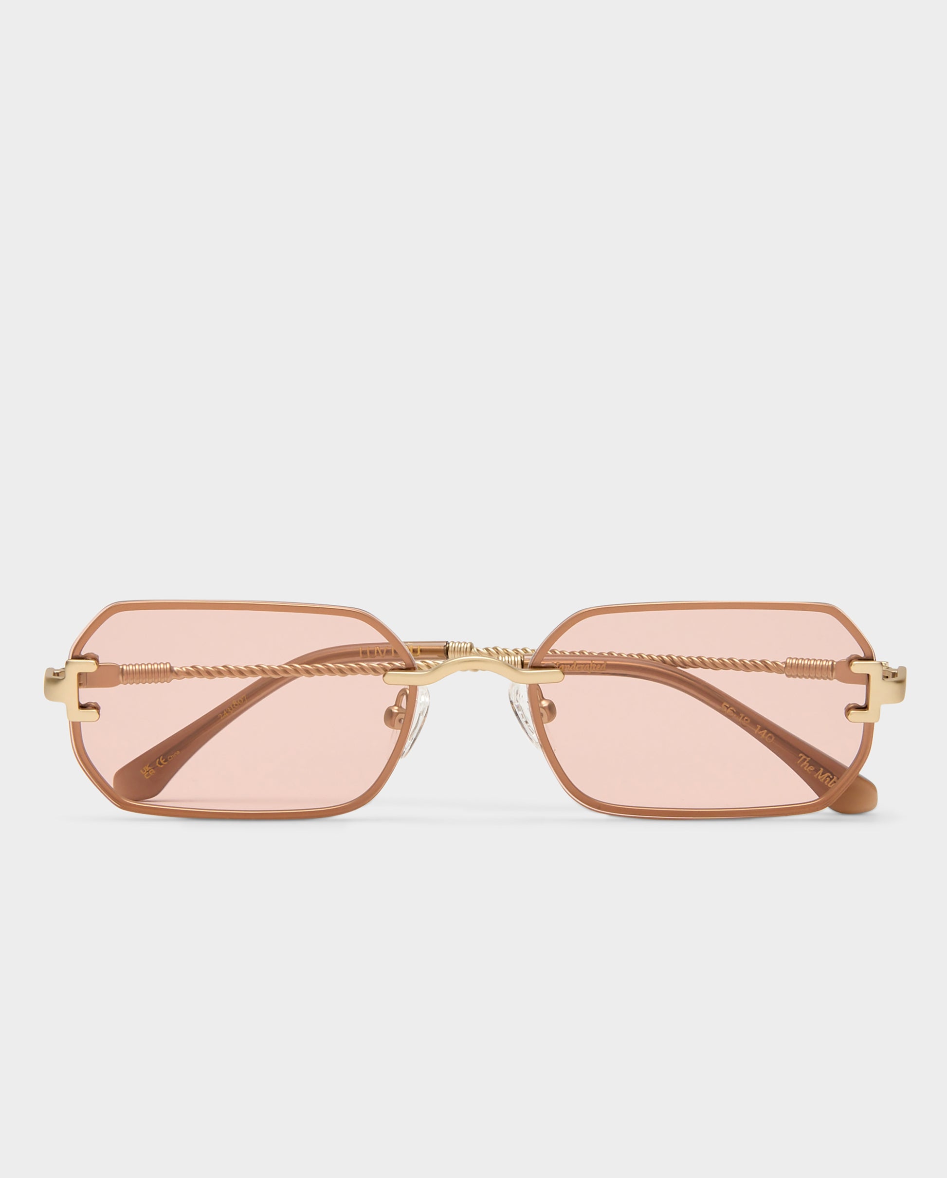 The Mila Brushed Gold Rose Female Rectangle Sunglasses | Luv Lou