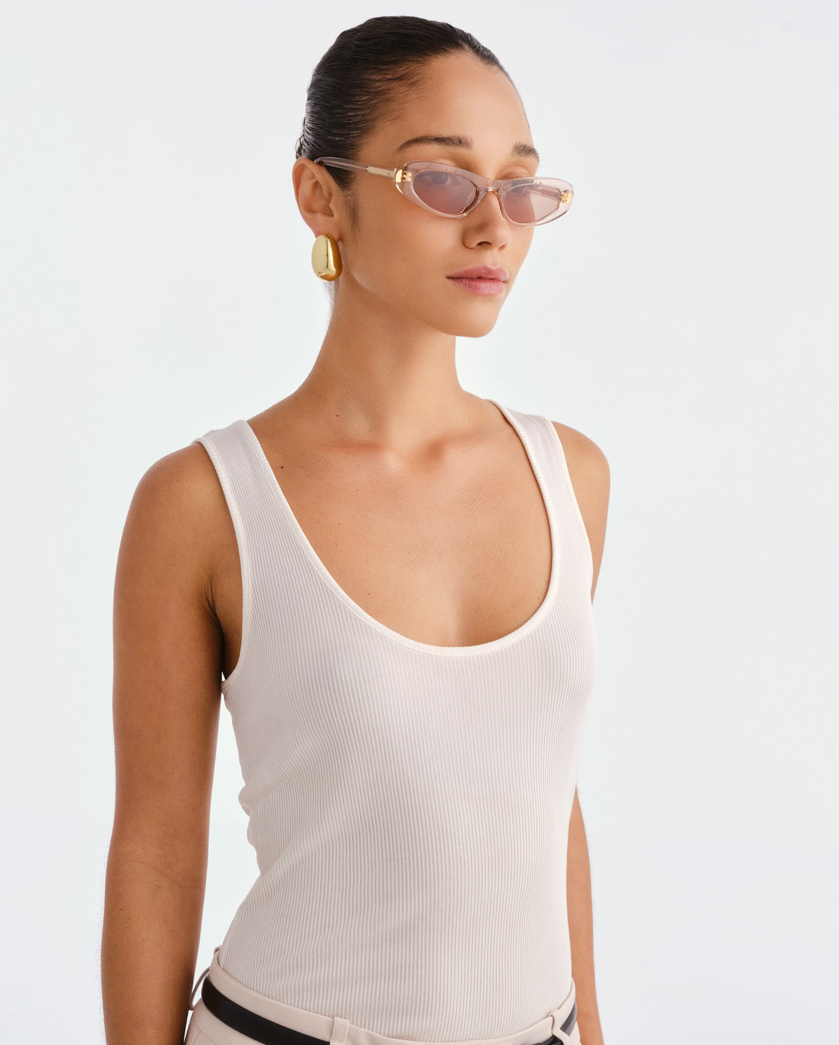 The Noa Gloss Beige Female Cat-Eye Sunglasses | Luv Lou