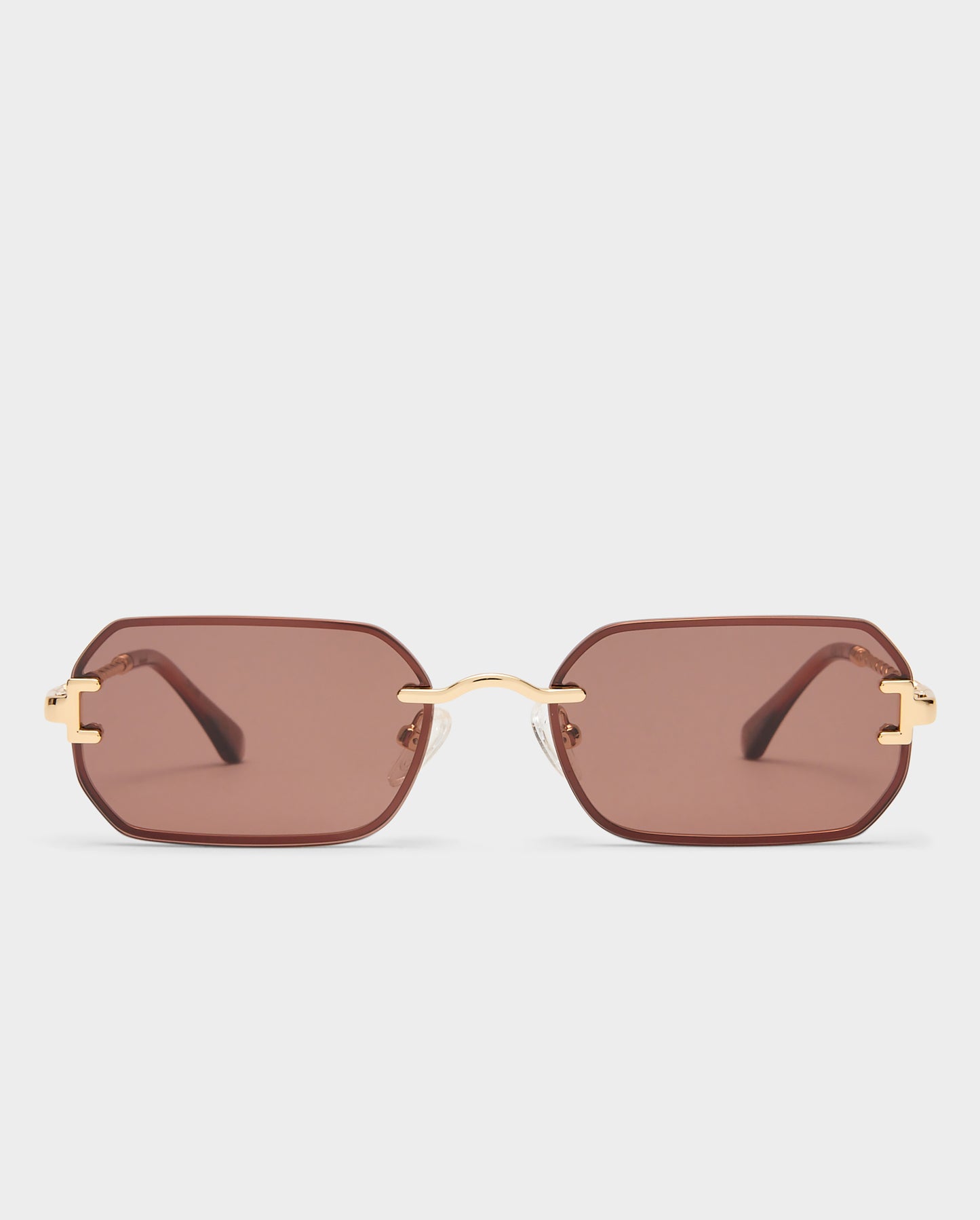 The Mila Gold Chocolate Female Rectangle Sunglasses | Luv Lou