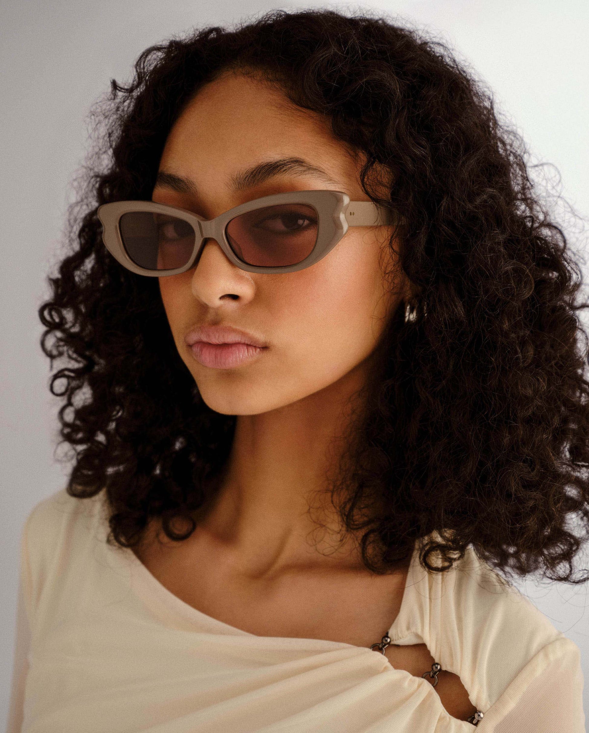 The Elle Taupe Female Cat-Eye Sunglasses | Luv Lou