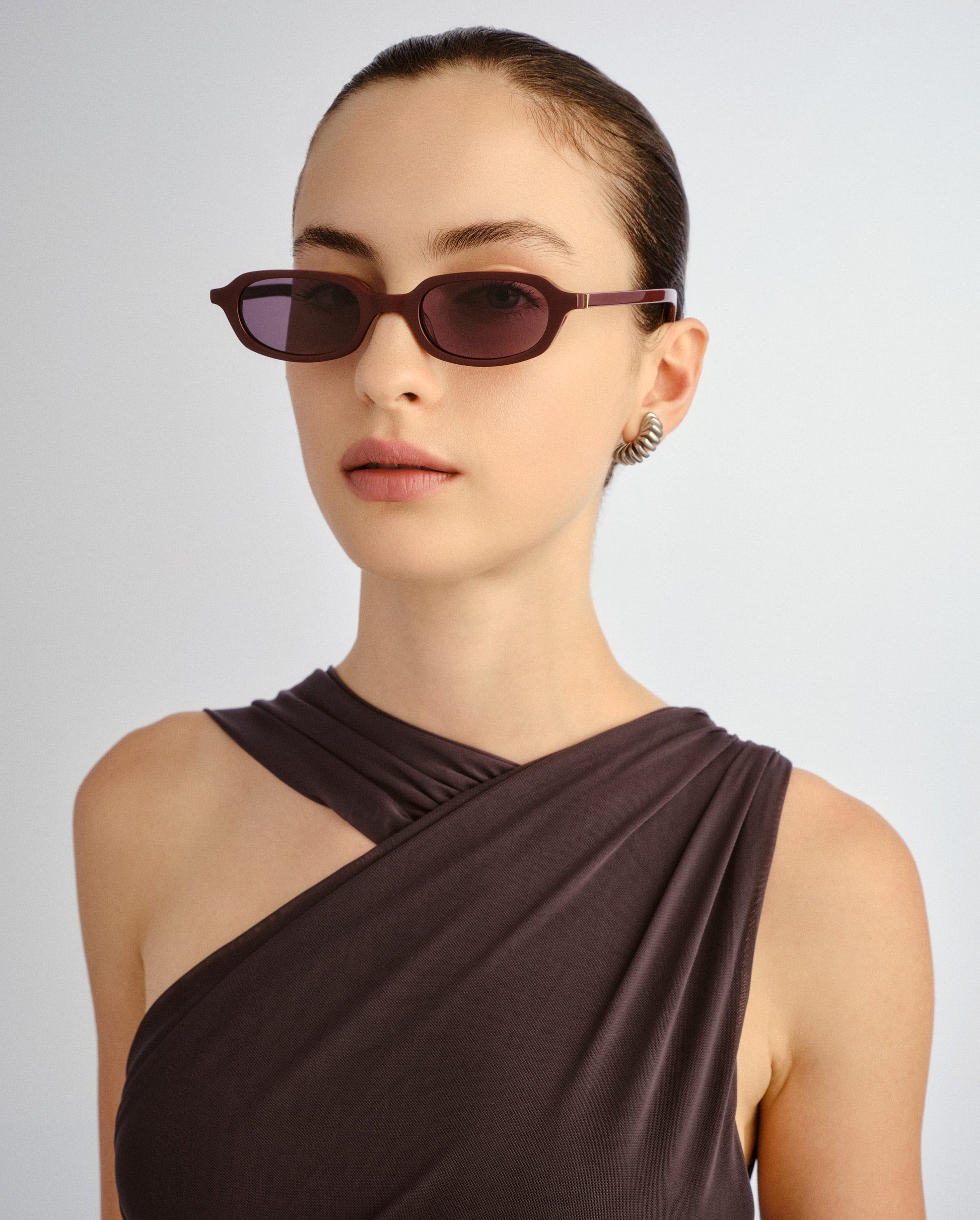 The Mimi Burgundy Female Rectangle Sunglasses | Luv Lou