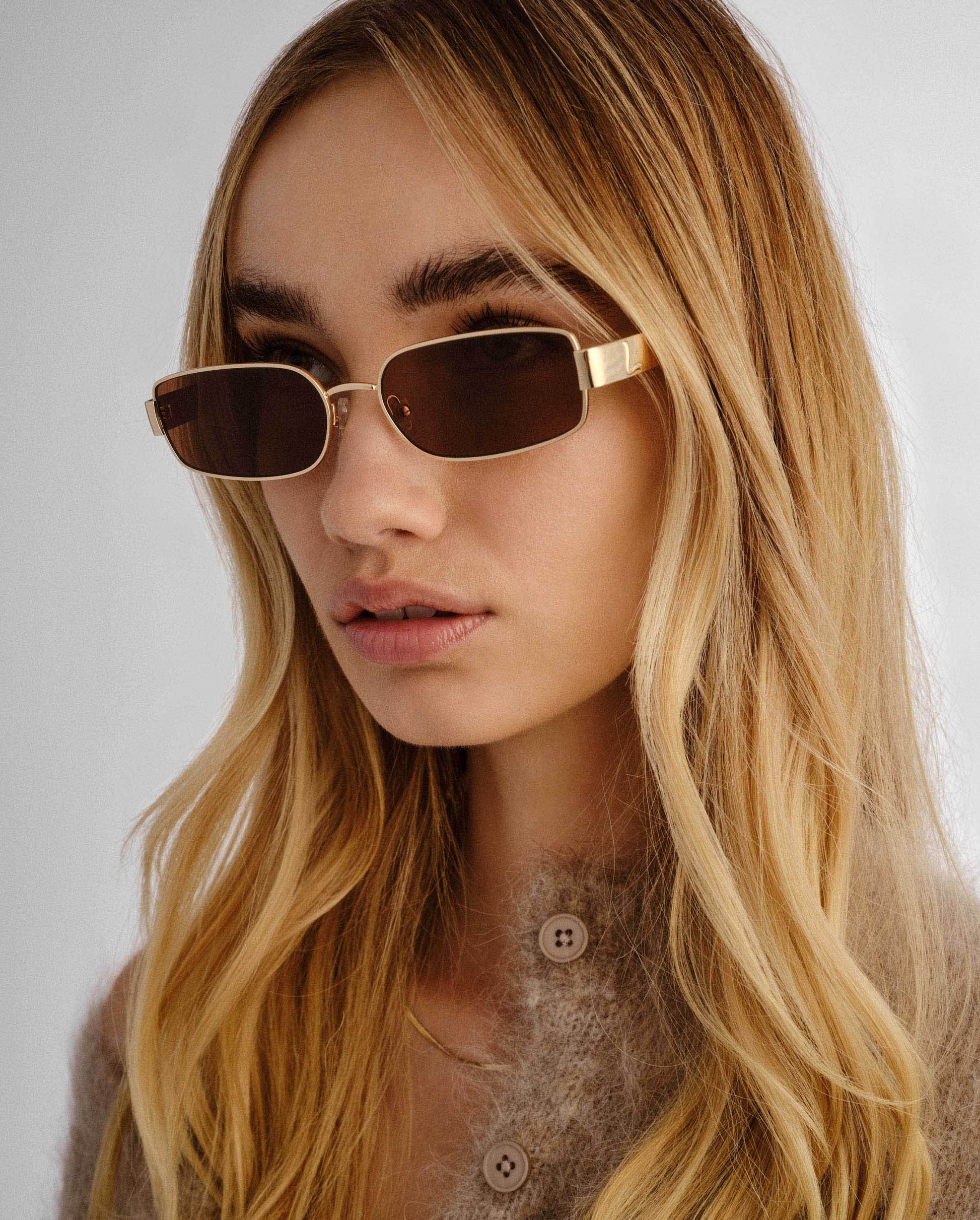 The Ryan Gold Female Rectangle Sunglasses | Luv Lou