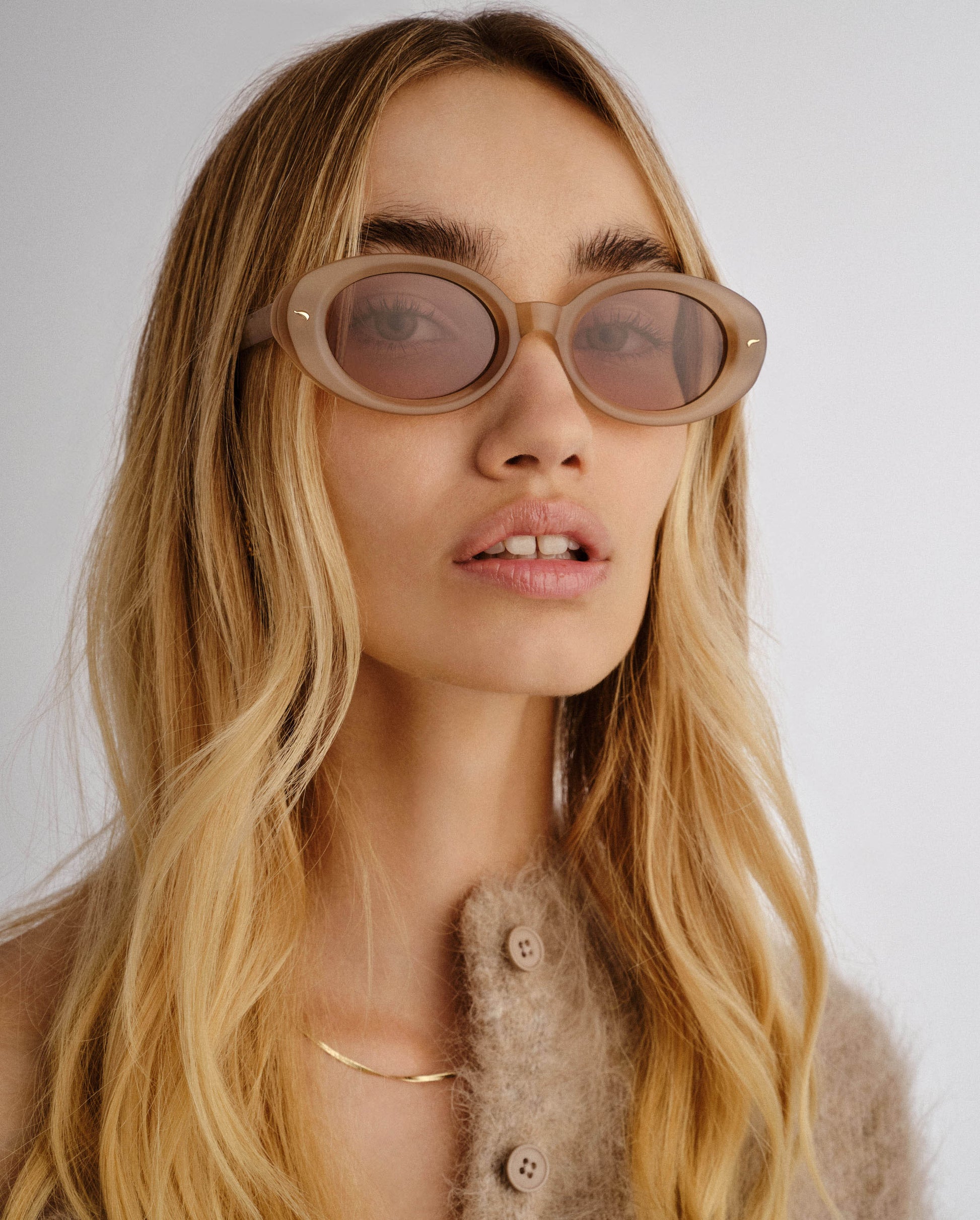 The Audrey Bisque Female Oval Sunglasses | Luv Lou