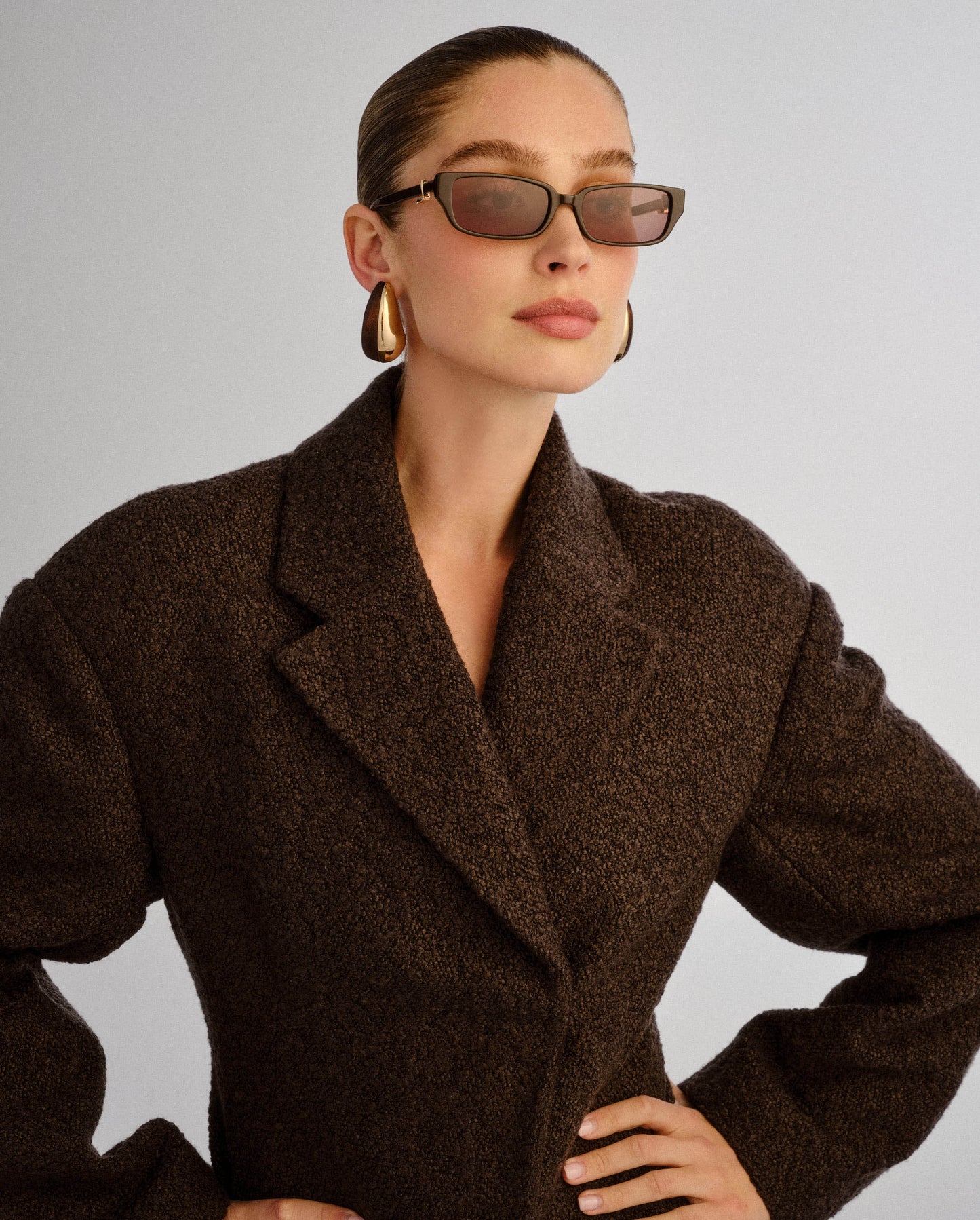 The Phoebe Dark Chocolate Female Rectangle Sunglasses | Luv Lou