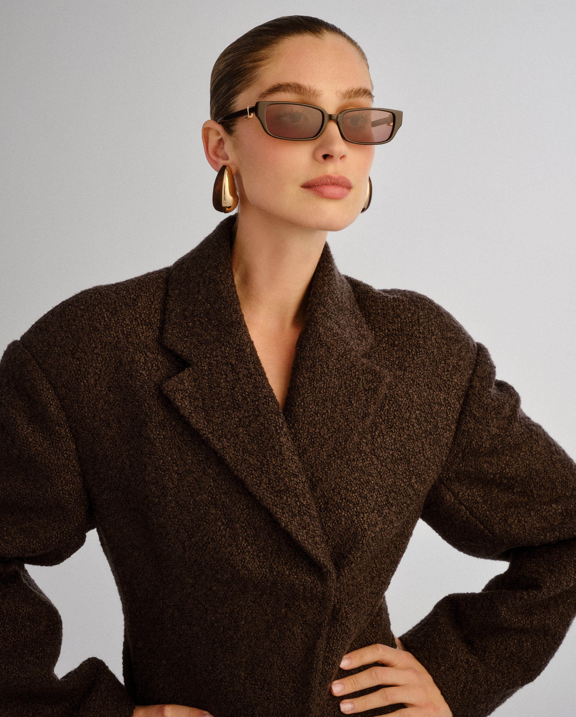 The Phoebe Dark Chocolate Female Rectangle Sunglasses | Luv Lou
