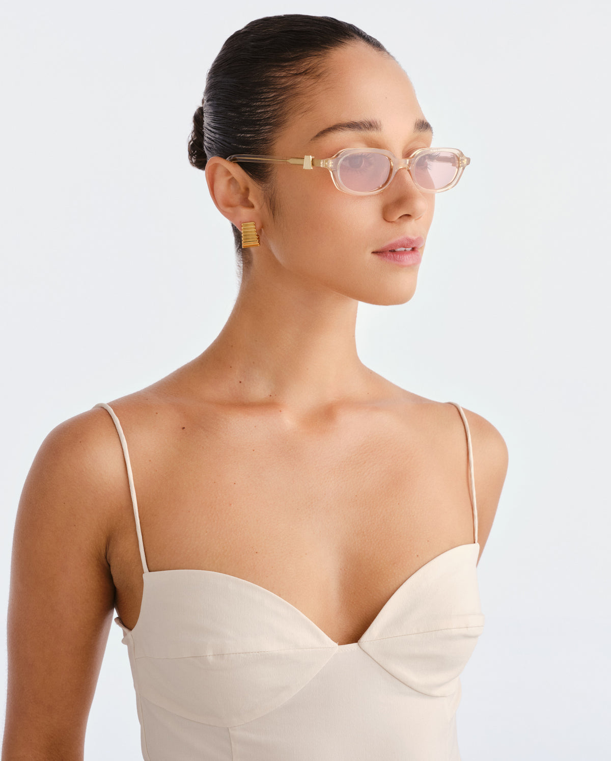 The Mimi Luxe Peach Nude Female Rectangle Sunglasses | Luv Lou
