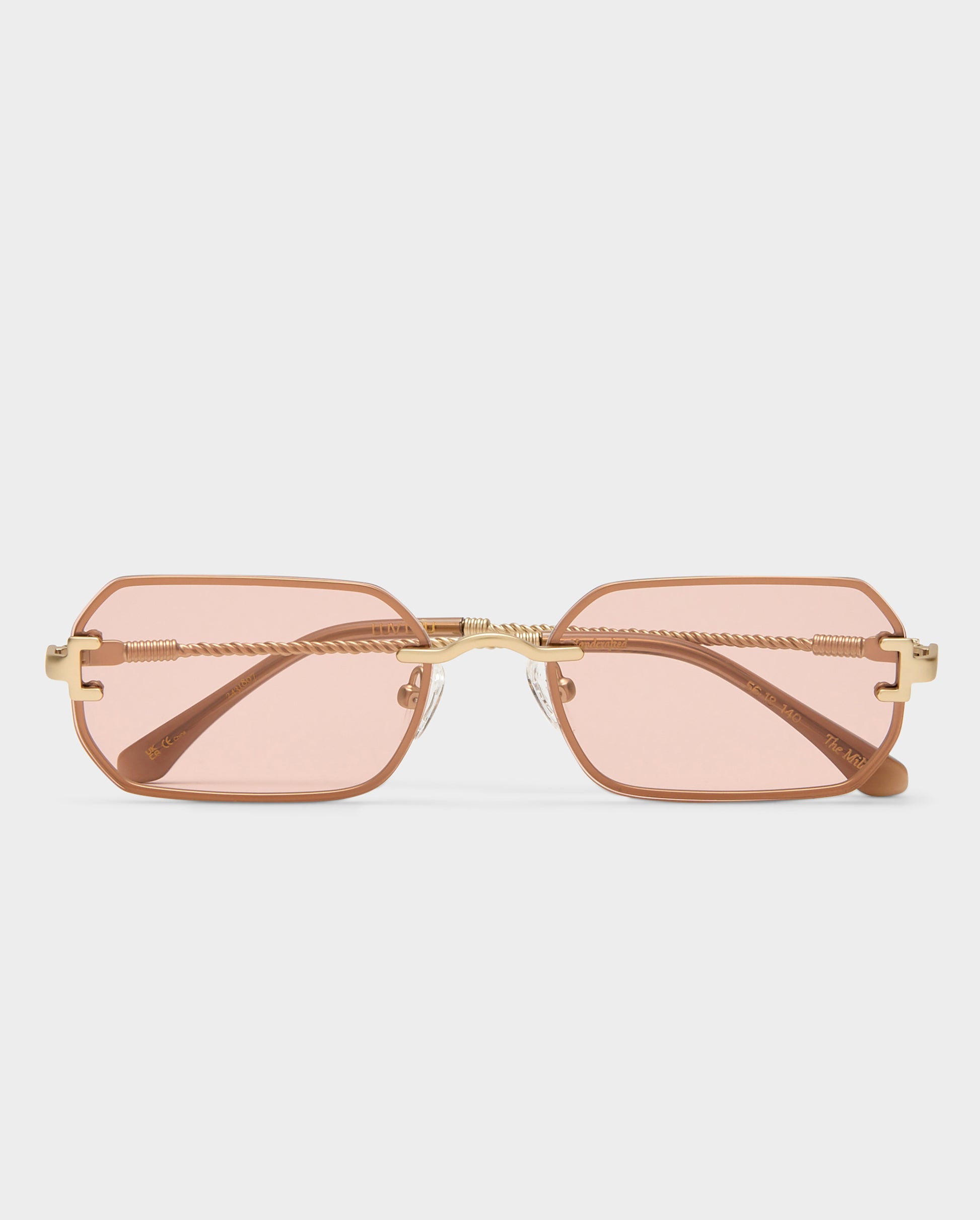 The Mila Brushed Gold Rose Female Rectangle Sunglasses | Luv Lou