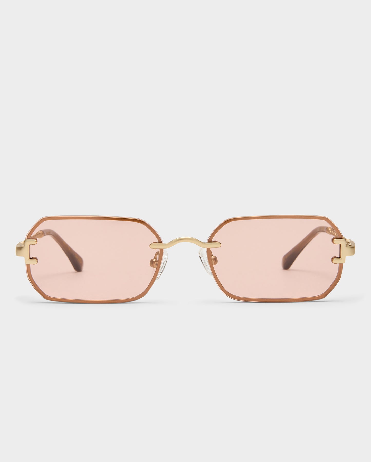 The Mila Brushed Gold Rose Female Rectangle Sunglasses | Luv Lou