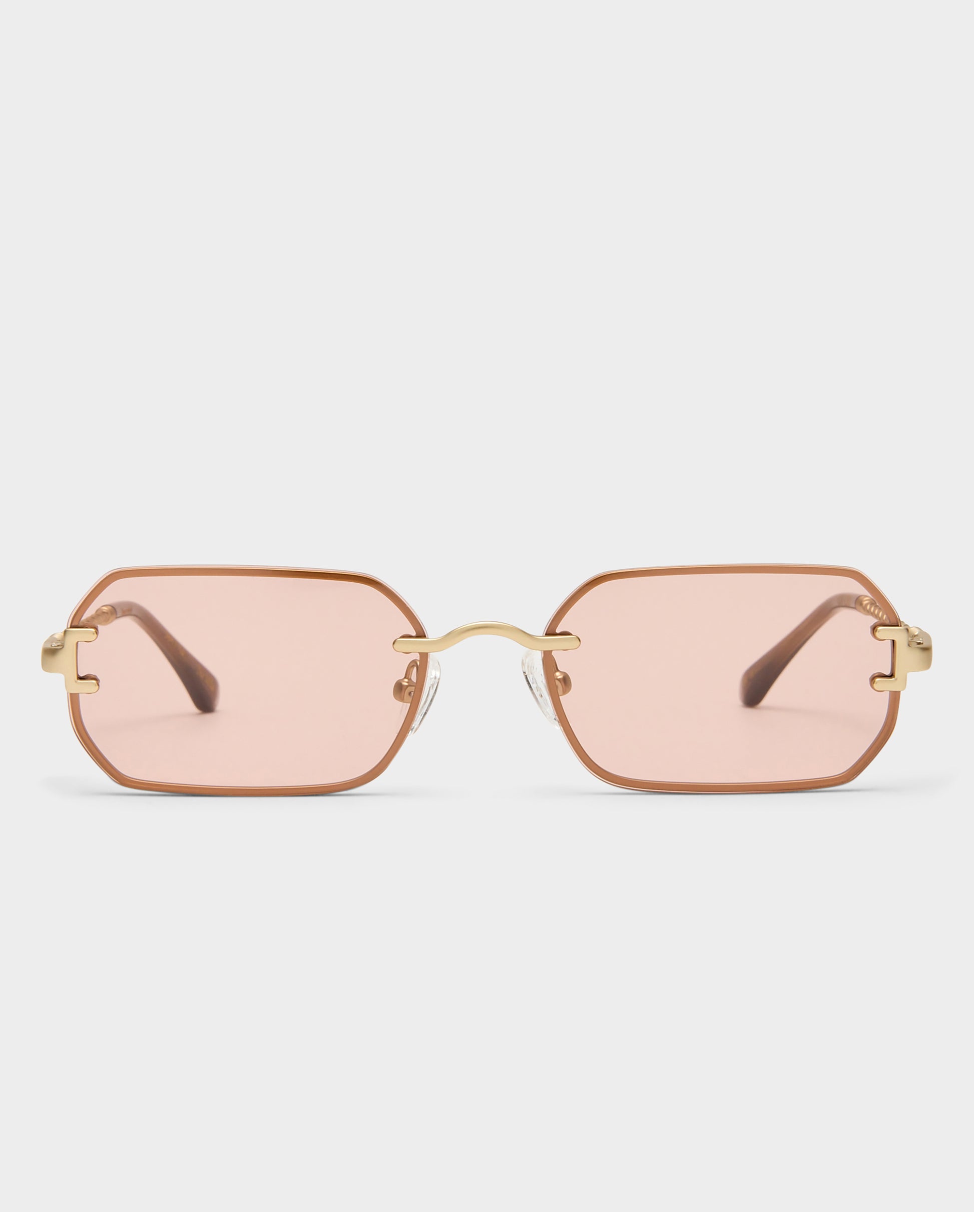 The Mila Brushed Gold Rose Female Rectangle Sunglasses | Luv Lou