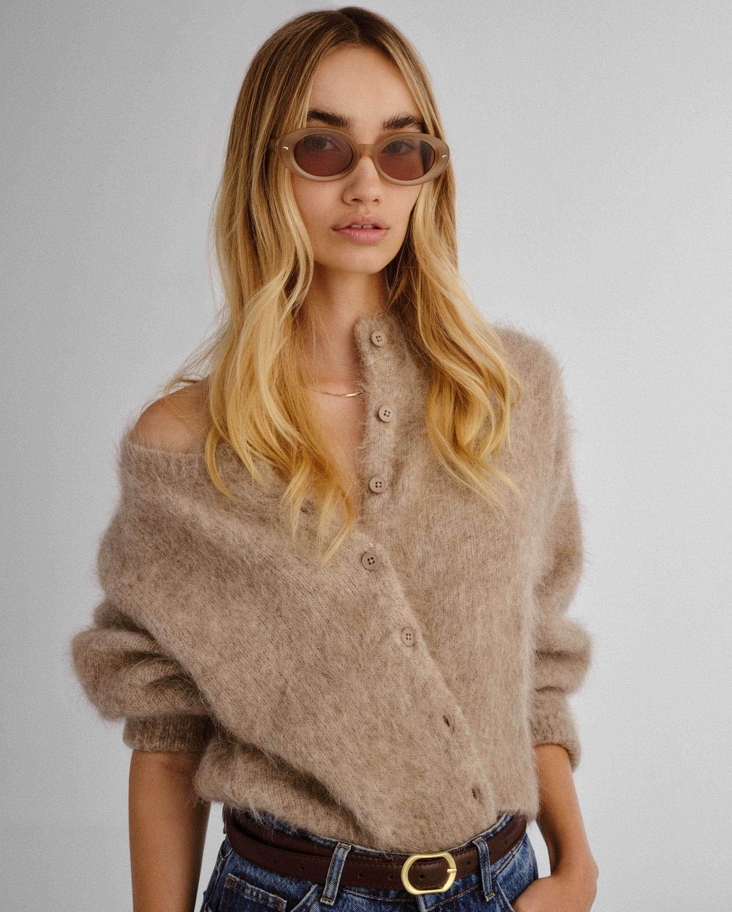 The Audrey Bisque Female Oval Sunglasses | Luv Lou