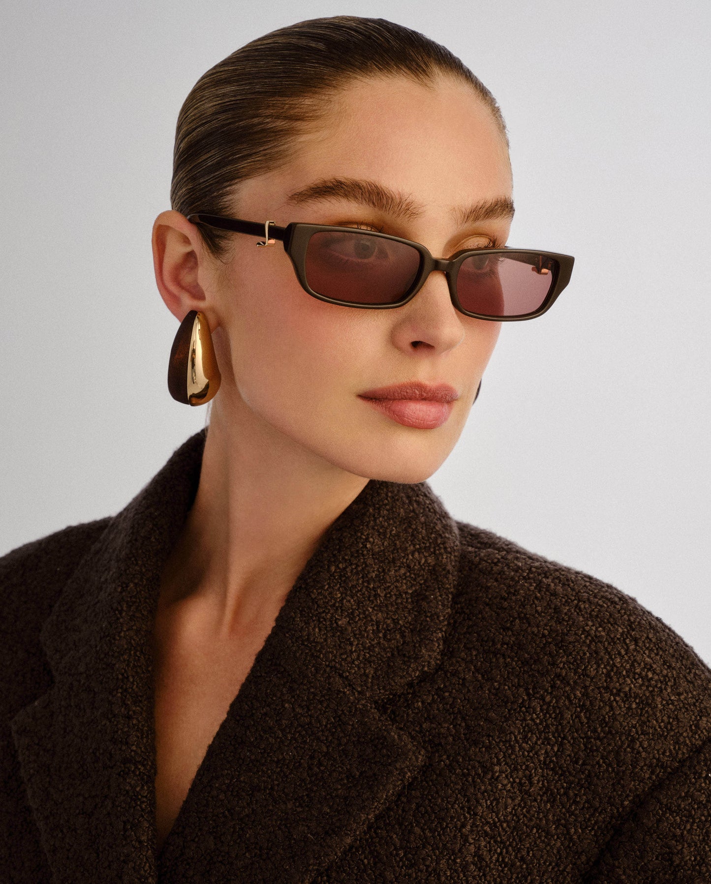 The Phoebe Dark Chocolate Female Rectangle Sunglasses | Luv Lou