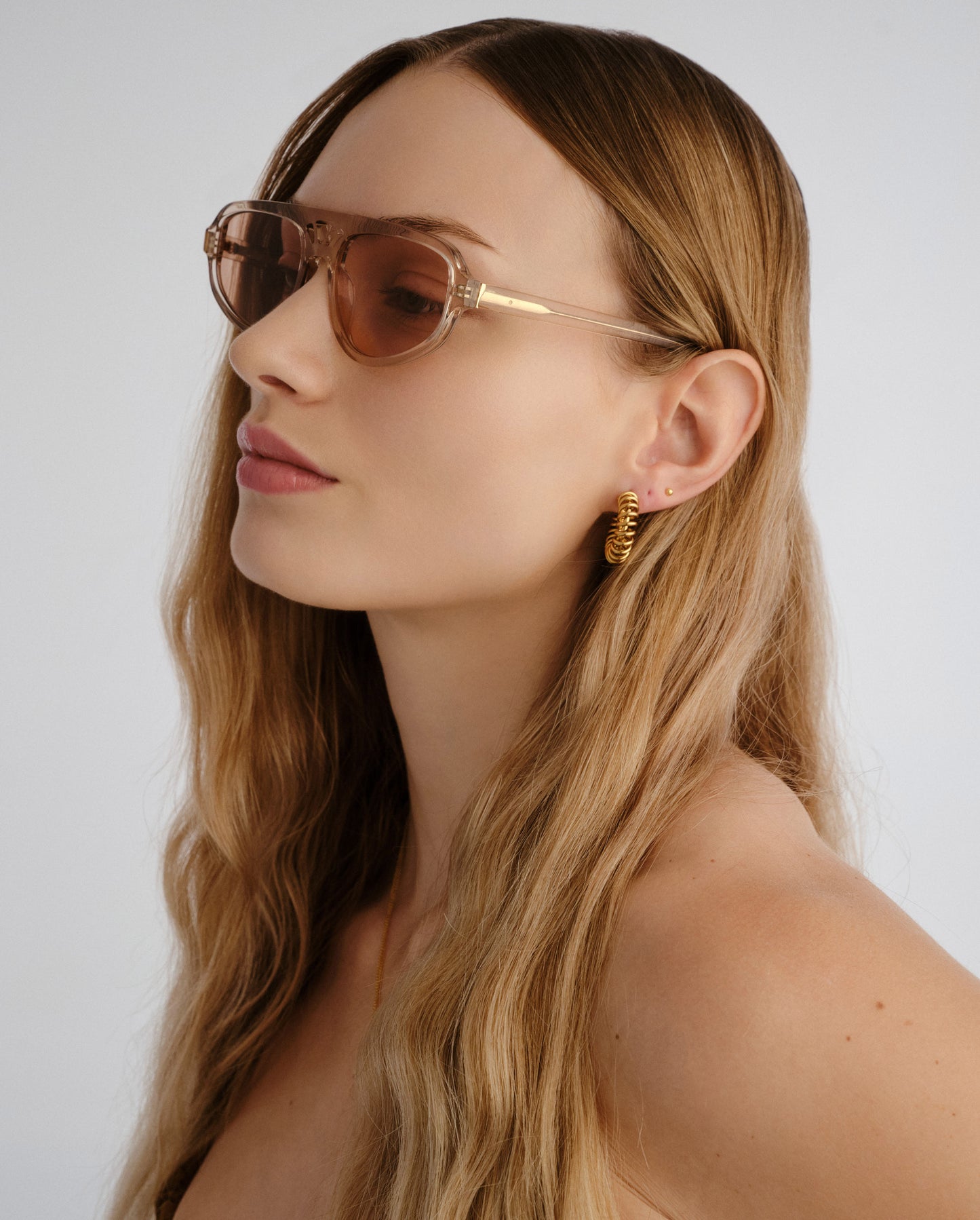 The Dakota Gloss Beige Female Aviator Sunglasses | Luv Lou