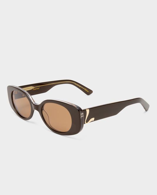 The Helena Dark Chocolate Female Rectangle Sunglasses | Luv Lou