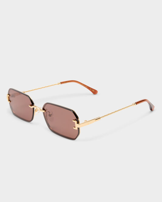 The Mila Gold Chocolate Female Rectangle Sunglasses | Luv Lou